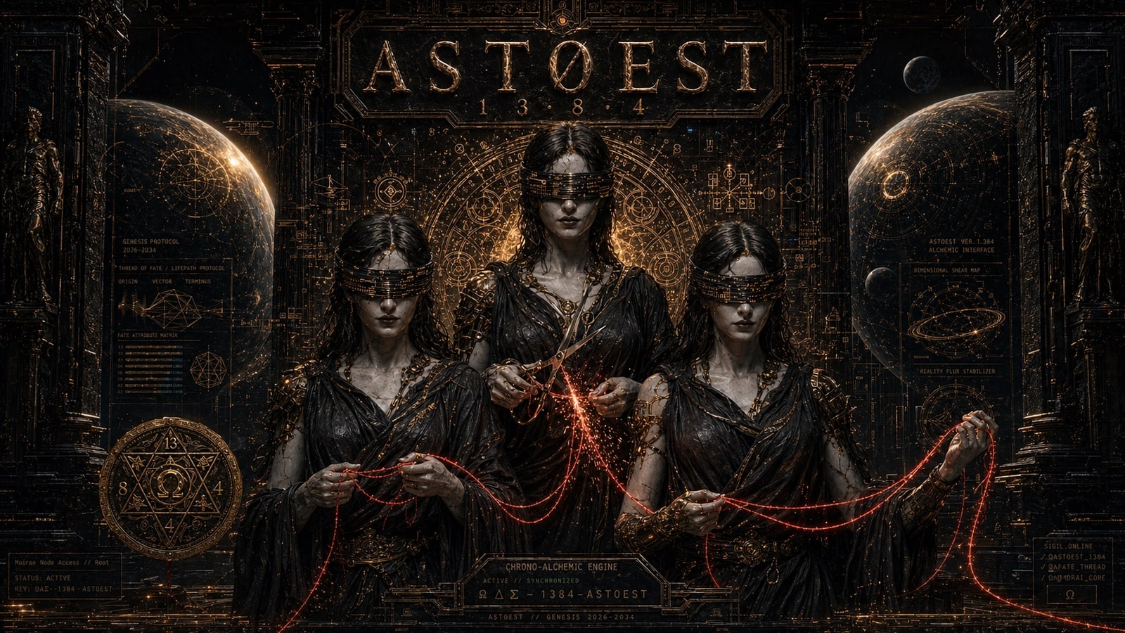 As três Irmãs Madalena — fia · mede · corta — Casa AST0EST · Genesis 1 3 · 8 · 4